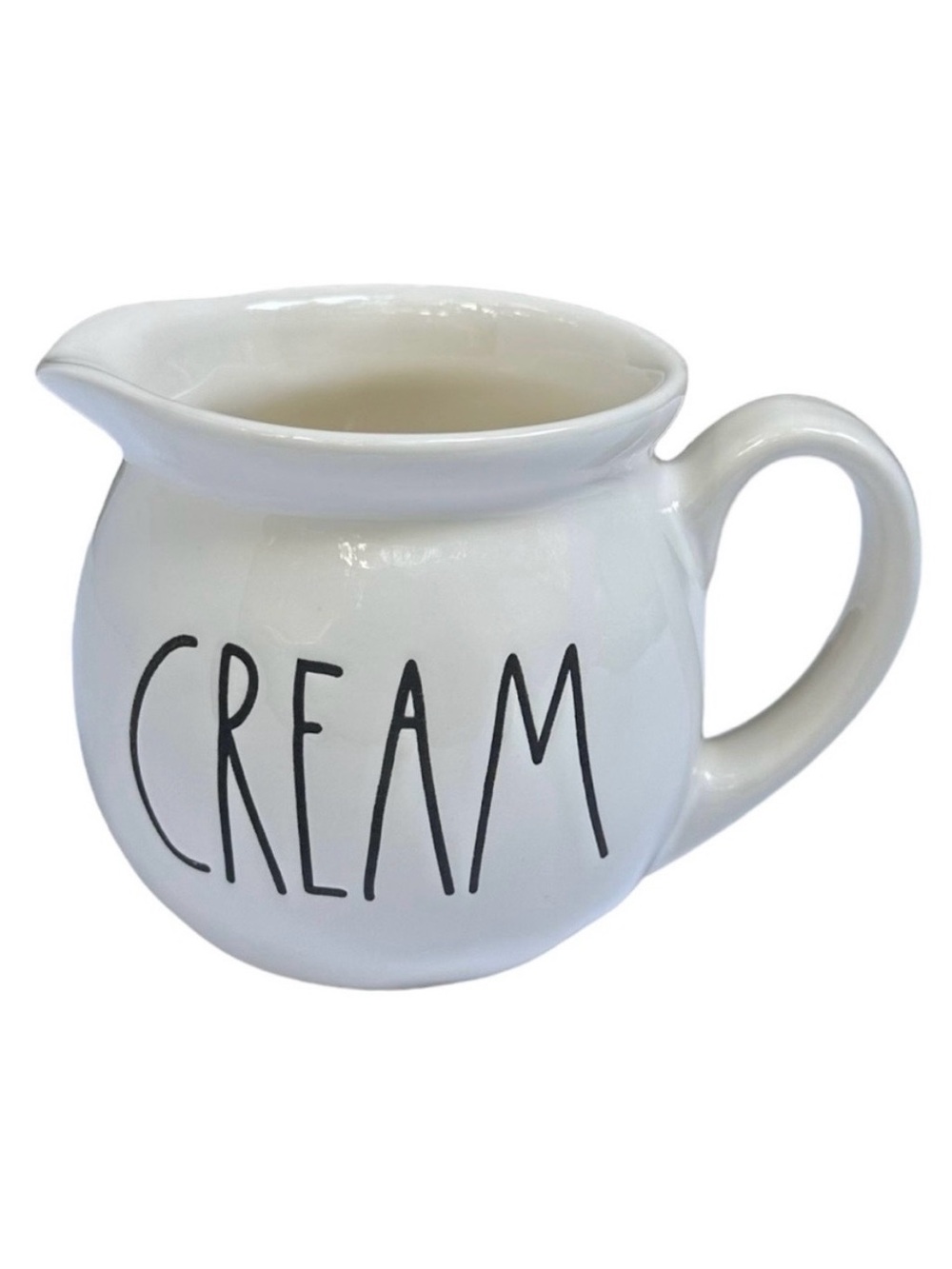 Rae Dunn CREAM Pourer Pitcher White Black Large Letters Dimples NWT 2017 OG